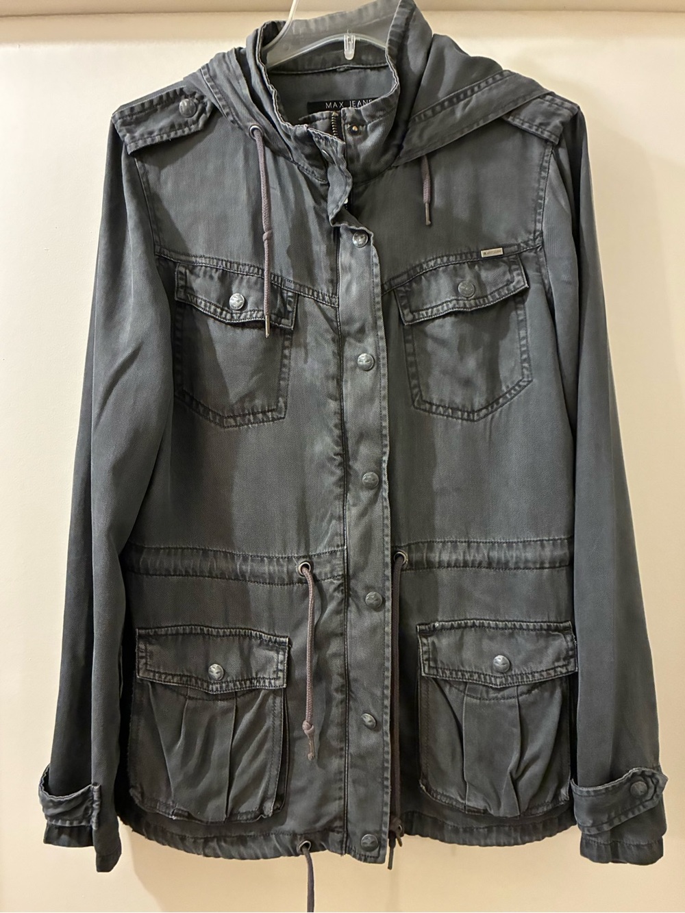 Max Jeans Hooded Utility Jacket in Charcoal Gray